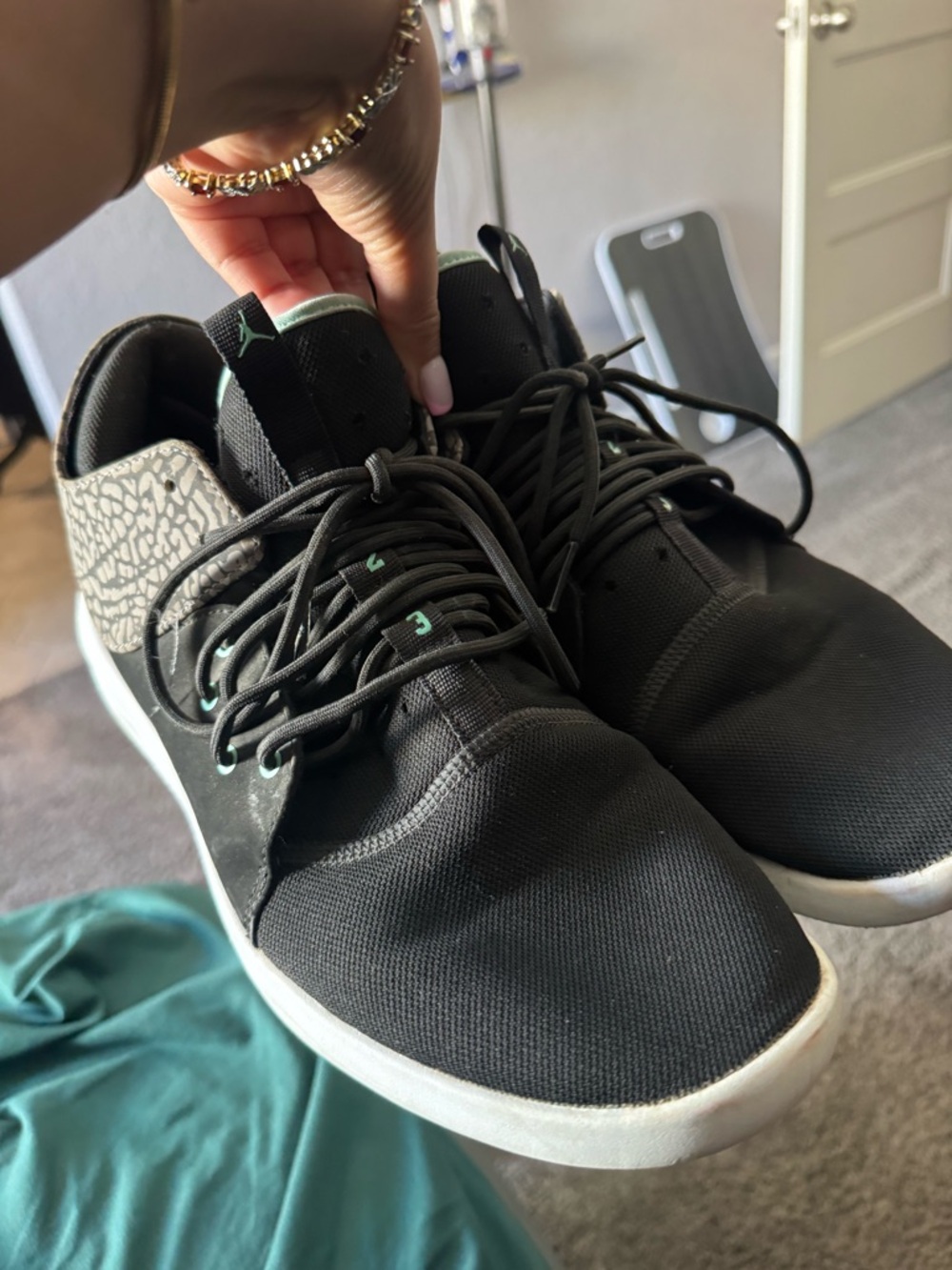 Jordan Black Sneakers with Mint Accents and Elephant Print